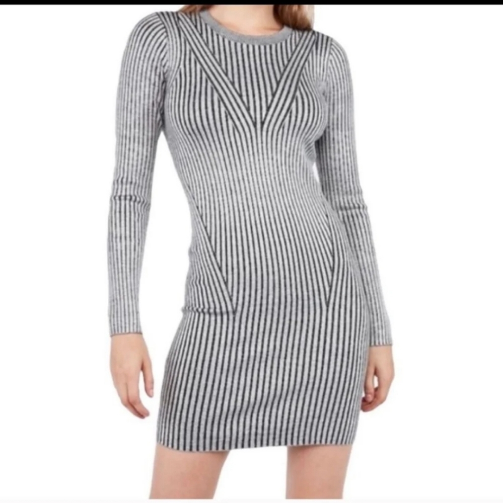 Stripped Ribbed Long Sleeve Fitted Sweater Dress NWT